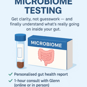 Gut microbiome test graphic promoting full gut mapping and personalised consult.